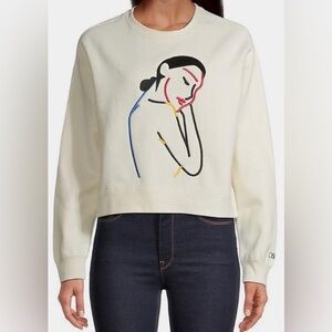 OBEY Lady Embroidered Crop Sweatshirt, Unbleached (Cream), sz S